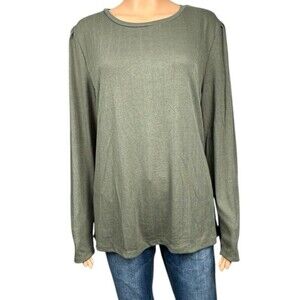 Well Worn Womens XXL Green Long Sleeve Shirt Crewneck Top Blouse New